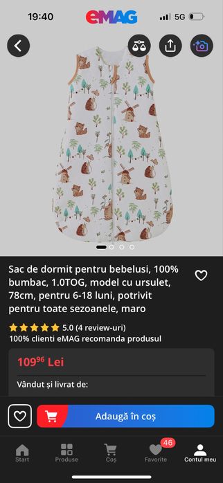 Sac de dormit bebelusi 6-18 luni, 78 cm