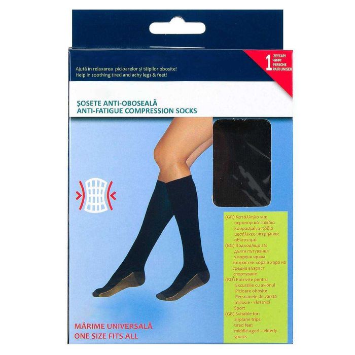 Sosete elastice de compresie cu insertii de cupru, negru, marime unica