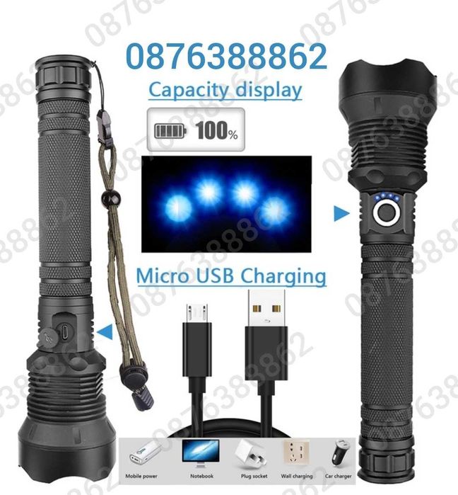 ПРОМО! Мощен Лед фенер 900000W POLICE 24см, Зуум, Водоустойчив