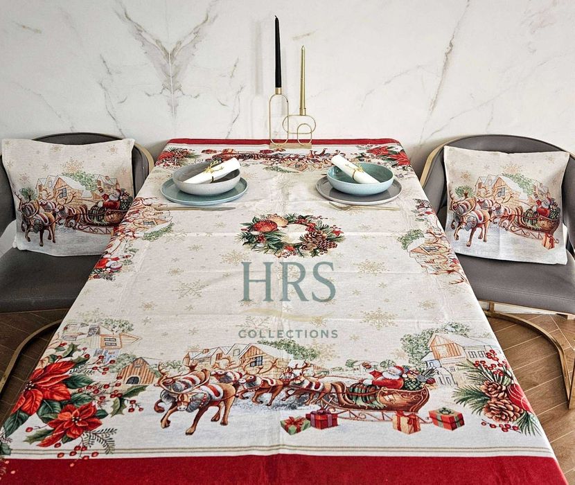 Коледни испански жакардови покривки, тишлайфери, калъфки възглавници