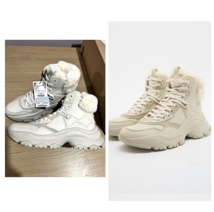 Сапоги Zara новые женские кожа полусапожки угги бежевые