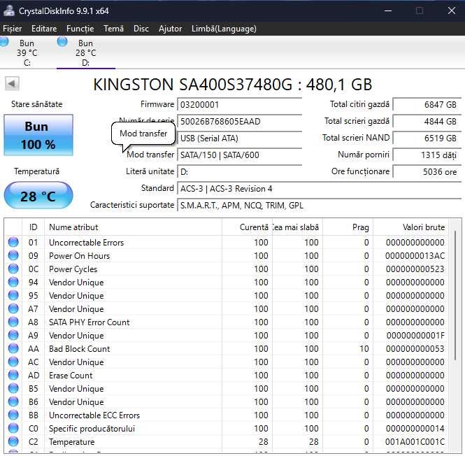 SSD Kingston A400, 480GB
