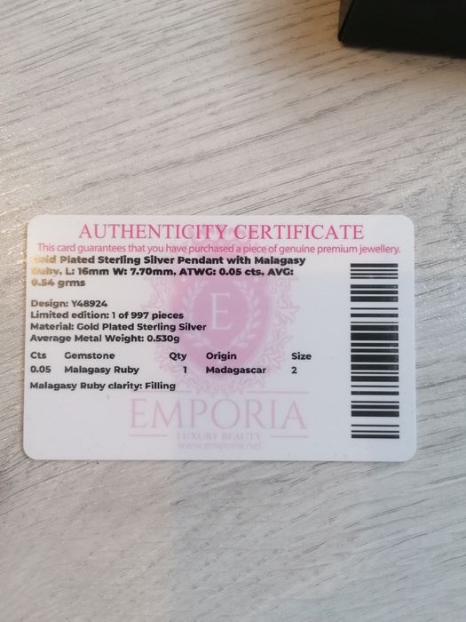 Colier din argint placat cu aur, cu rubin Malagasy 0.05 kt