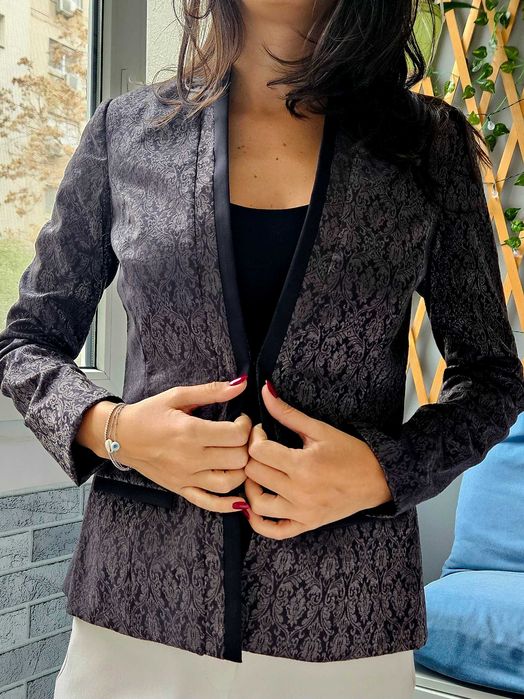 Sacou, blazer negru cu model pentru femei, marca ORSAY, mărime 38