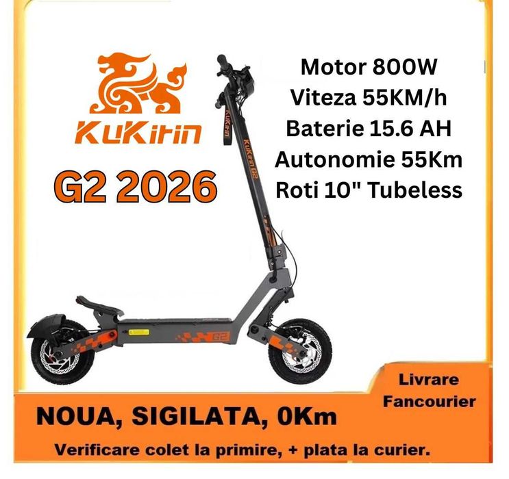 Sigilata‼️Kukirin G2 (2026)- Noua, 800W - 55km/h, Baterie 48v 15Ah