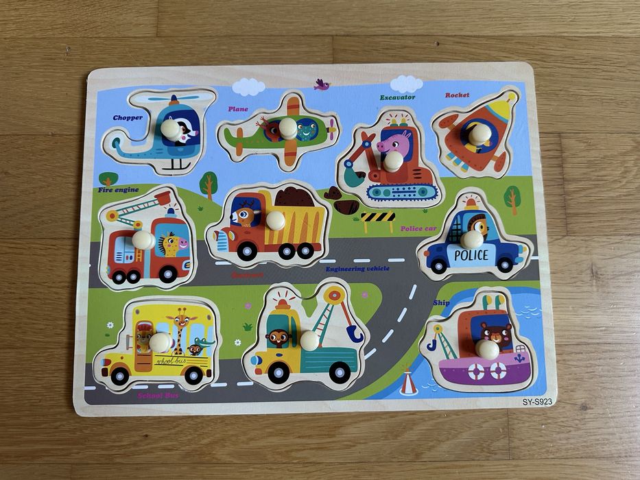 Lot 3 puzzle din lemn cu butoni