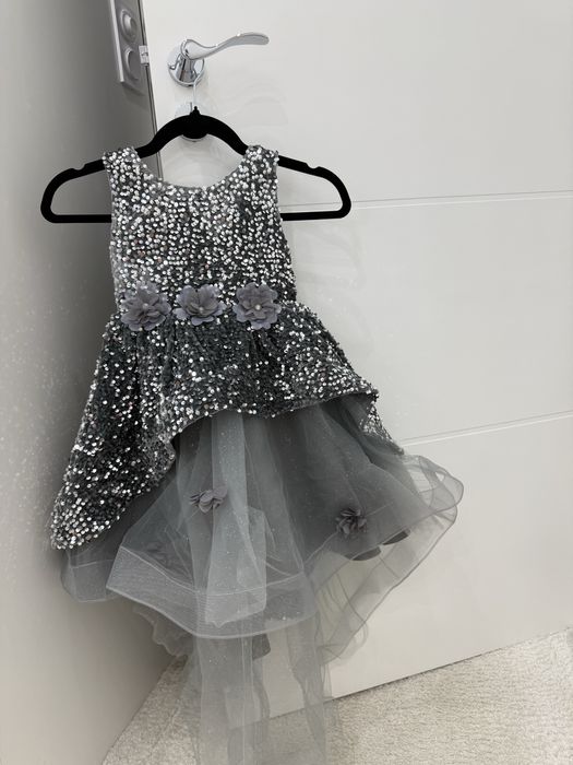 Детска официална рокля с пайети, Сребрист Цвят