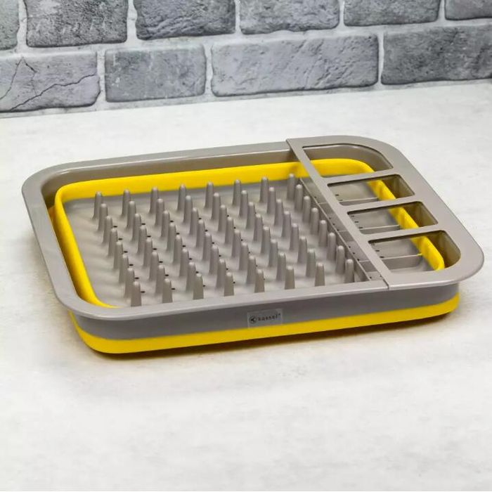 Suport pentru vase si tacamuri, plastic, 36,5 x 31 x 18ncm, galben,