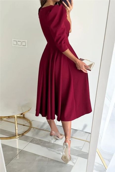 Rochie midi eleganta Burgundy / Bordo / Visinie, marime S