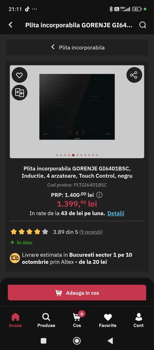 Plita inductie gorenje 500 lei