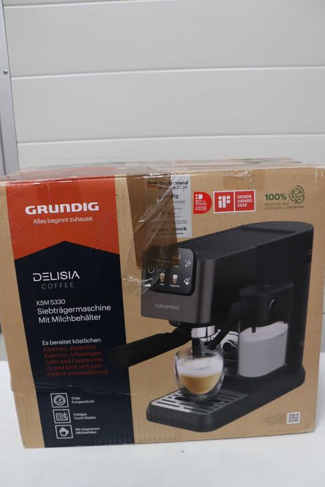 Кафемашина GRUNDIG KSM 5330 с вграден контейнер за мляко, 1628W, налягане на помпата 15bar , двойна дюза, цветен сензорен екран, BrewSense, CreamyPro,