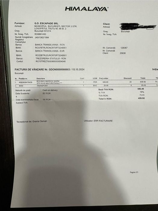 Bocanci noi LOWA cumpărați de la magazinul Himalaya factură mărimea 40