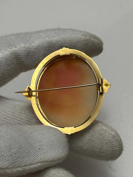 BROSA AUR 18K + CAMEE - Zeus - Sculptata in Scoica Sardonyx - Vintage