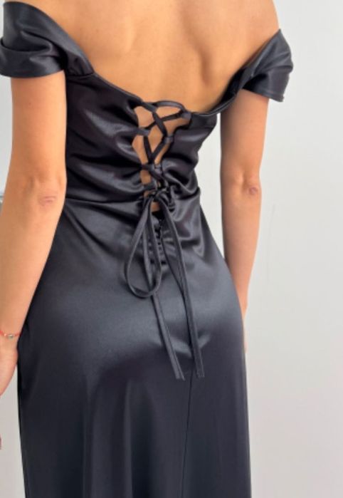 Официална черна рокля сатен