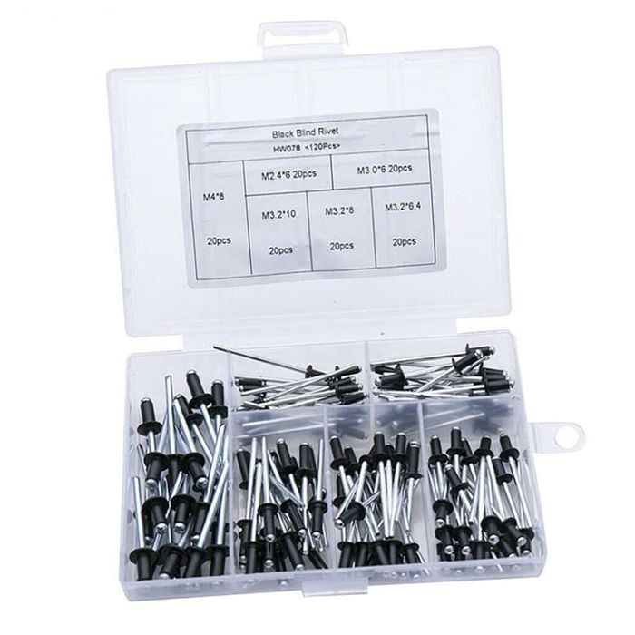 Set 120 popnituri deschise, 2.4-4.8 mm, din aluminiu.