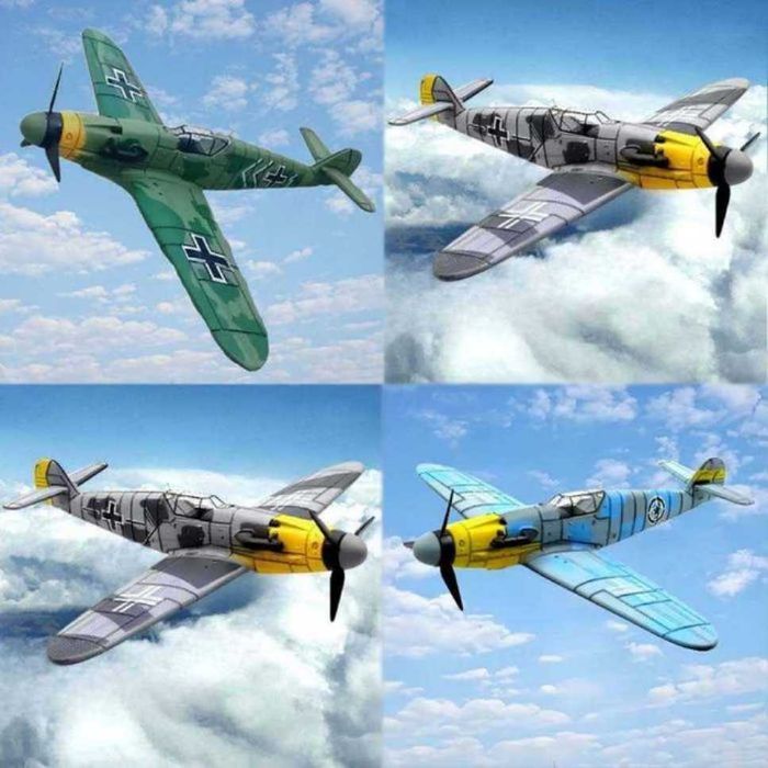 Macheta avion BF-109 scara 1:48 22cm gri /verde/blue camuflaj