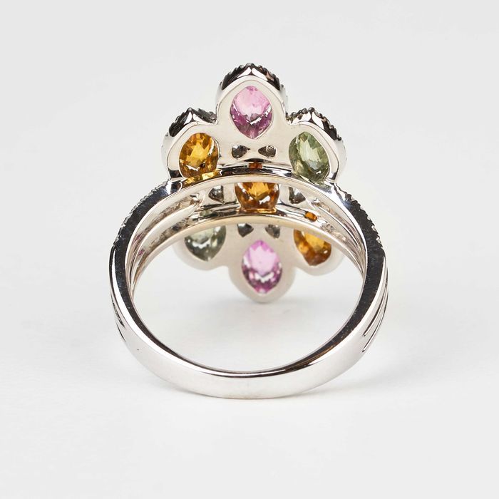 Inel Aur Alb 14k Mărimea 52 (16.5 mm) | 1.33ct Safire & 1.30ct Diamante | Certificat AGL