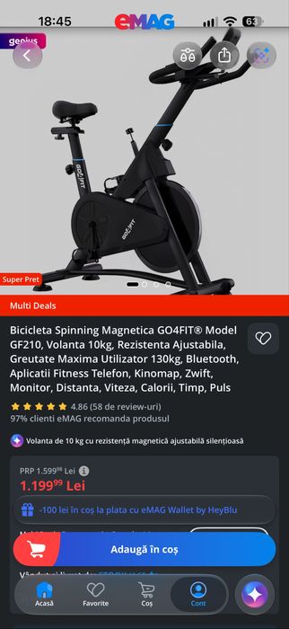 Bicicleta Spinning Magnetica GO4FIT® Model GF210