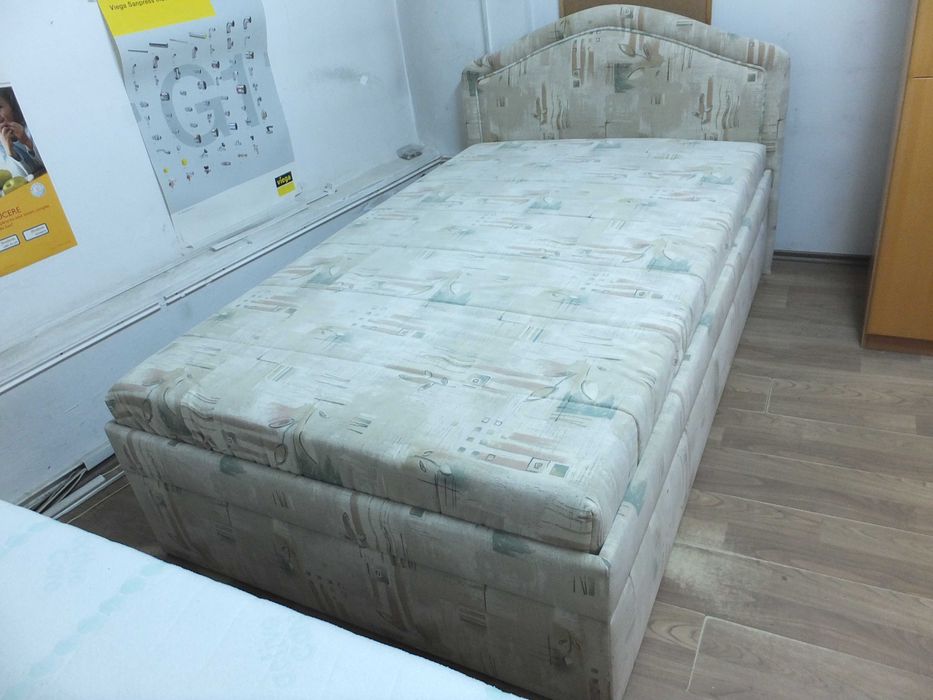 Pat dormitor frumos tapitat senior 120x200 cu lada de lenjerie/saltea