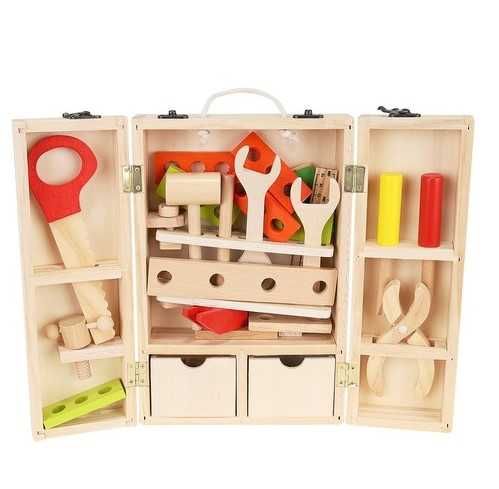Детска дървена работилница тип куфар с инструменти 32в1