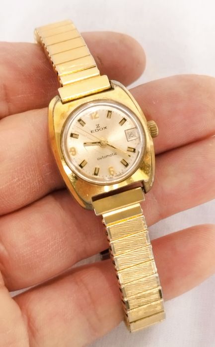 Ceas de damă Edox automatic elvetian, cu dată, 21 Rubine din anii 1960