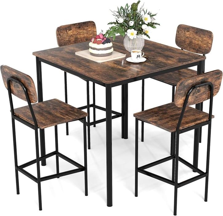 Set mobilier masa şi 4 scaune maro cadru metalic