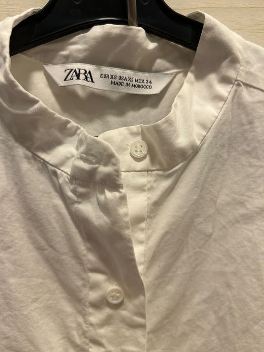 Елегантна бяла рокля-риза ZARA с плисиран тюл (Размер XS)