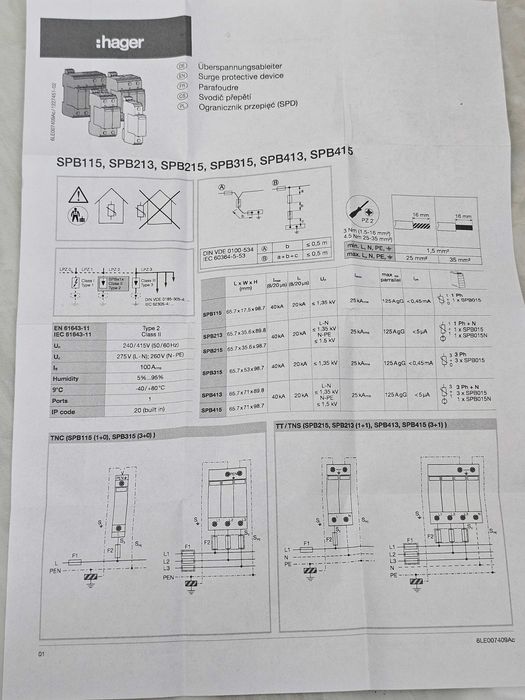 Descarcator supratensiune hager SPB215