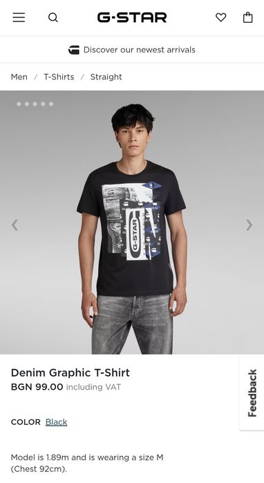 Оригинална нова тениска G-Star Raw Denim M мъжка джи стар черна