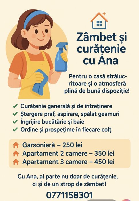 Îmi ofer serviciile de menajeră