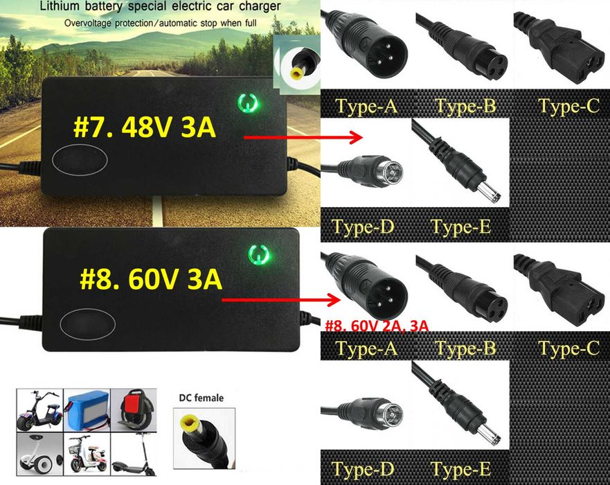 Incarcator baterie scuter bicicleta electrica 24V 36V 48V 60V. Nou