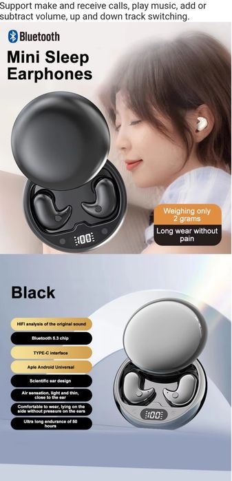 Casti bluetooth discrete in ear & sleep.