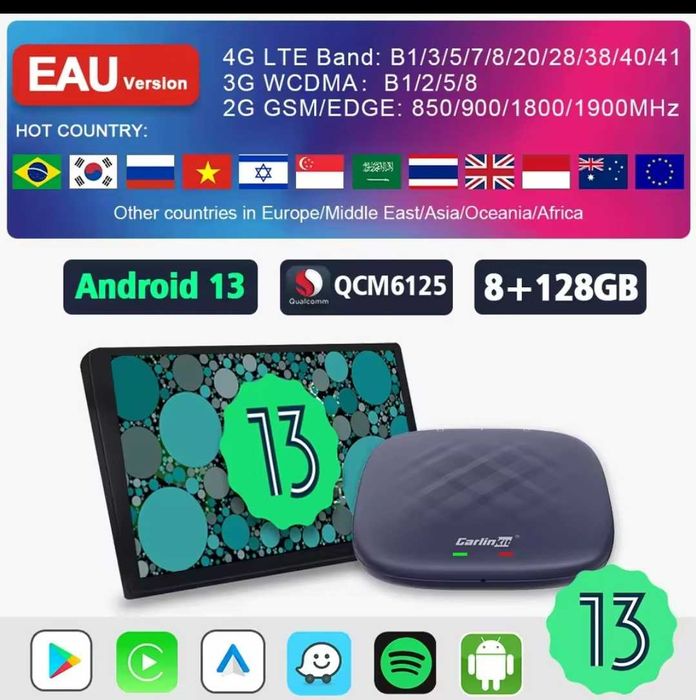 CarPlay/Android Auto wireless Android 13 4G GPS bluetooth 4GB+64GB
