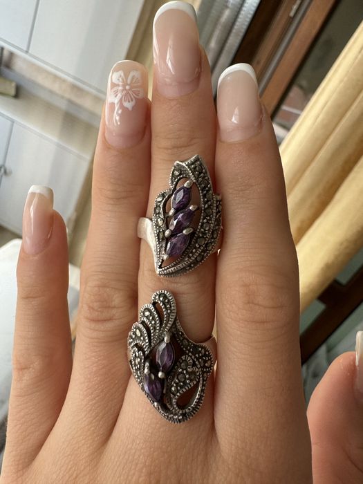 Готически сребърен комплект с камък аметист