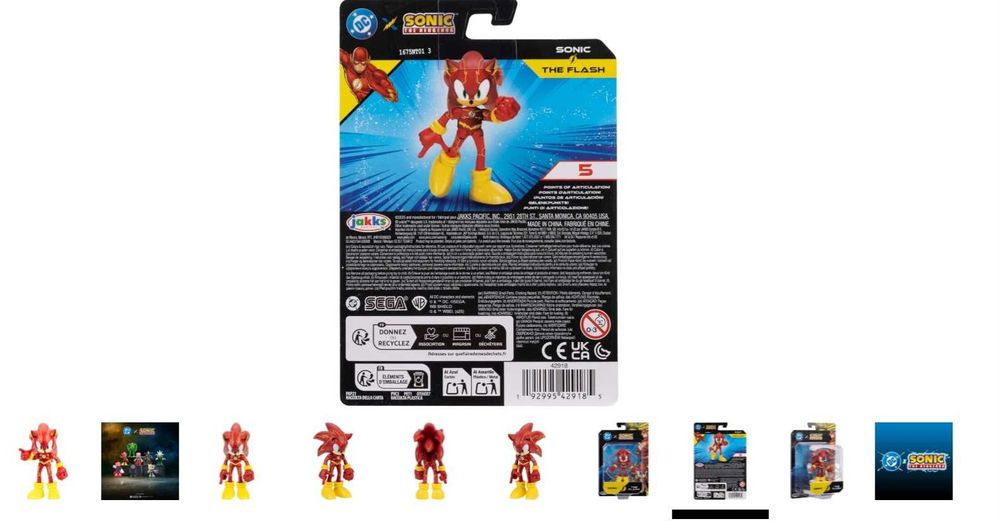 Нов DC x Sonic alias The Flash 6 см оригинална екшън фигурка от Jakks Pacific, много подвижна и детайлна, колекционерска опаковка - Соник като Флаш
