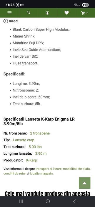 Vând 4 lansete K-Karp Enigma LR 3,9m/5lb