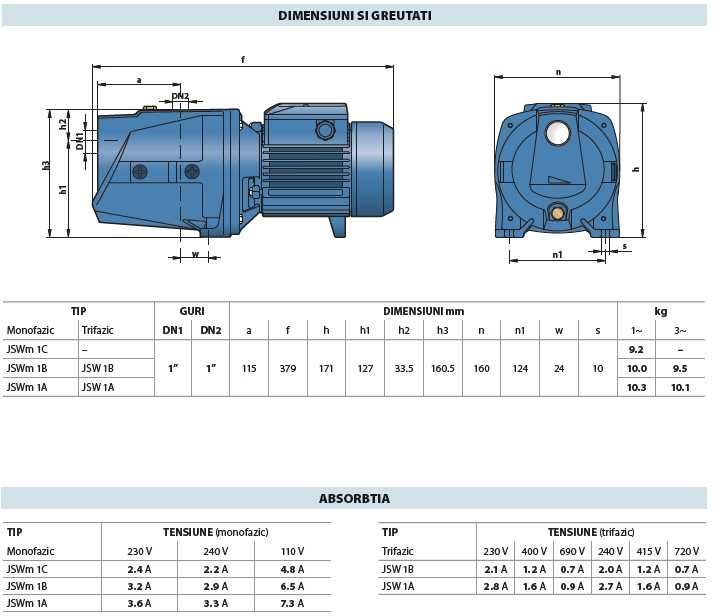Pompă de suprafata Pedrollo JSWm 1AX, autoamorsanta, 550W