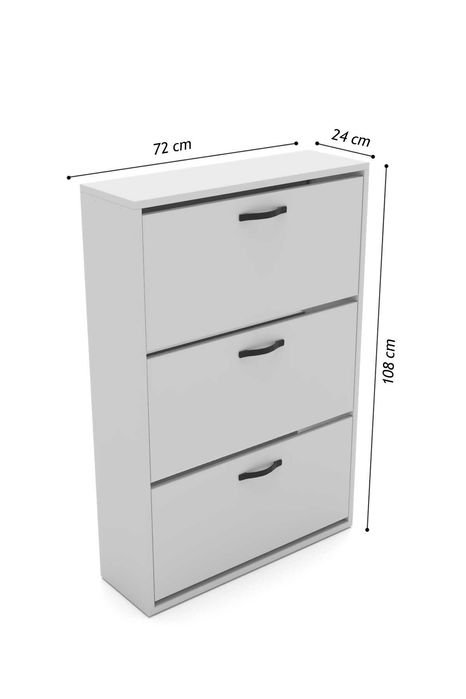 Шкаф за обувки с 3 падащи врати – бял и дървесен цвят/Шкафче за обувки