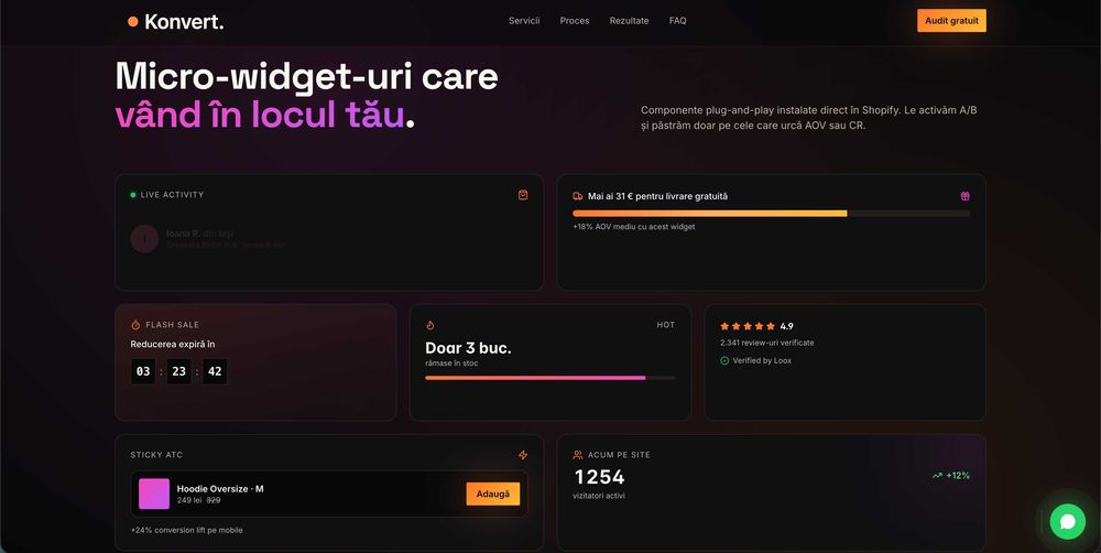 Creare magazin online Shopify de la 200€ + mentenanță gratuită