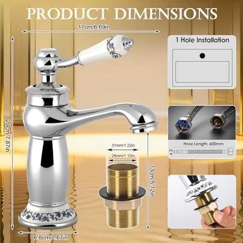 Нов Ретро смесител за мивка с керамична дръжка и 2 маркуча кран чешма баня