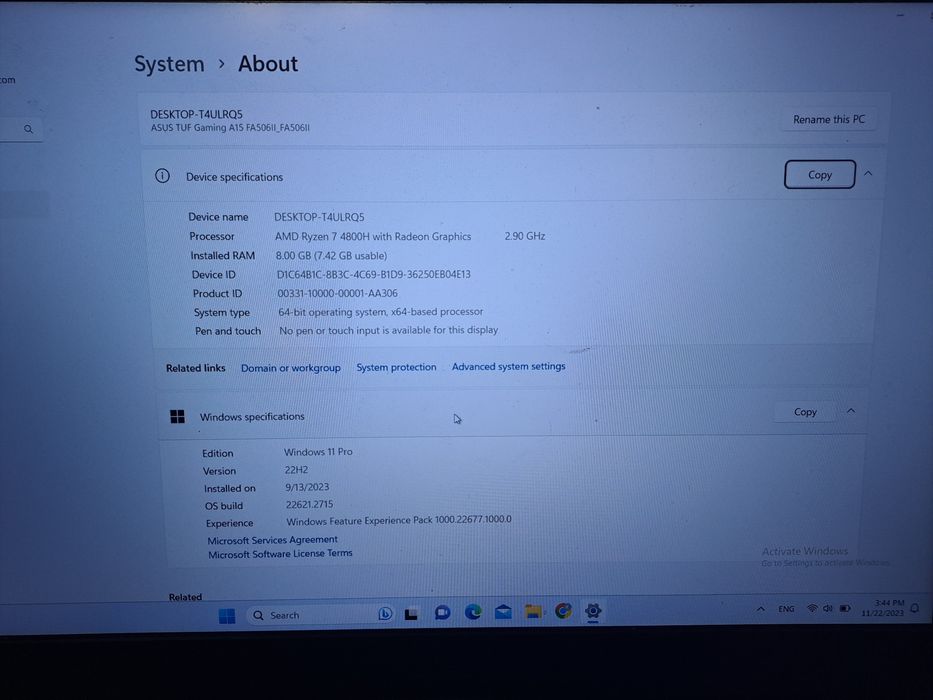 Asus Tuf A15 Ryzen 7 4800h Nvidia Geforce gtx 1650