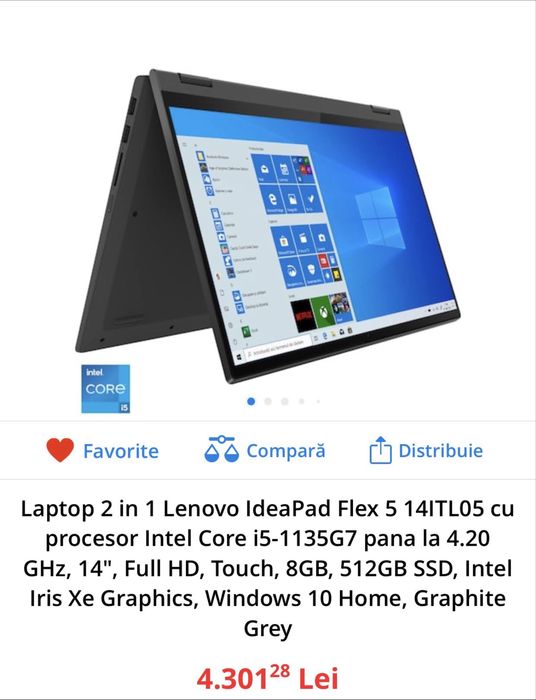 Laptop 2 în 1 Lenovo IdeaPad Flex 5 14ITL05