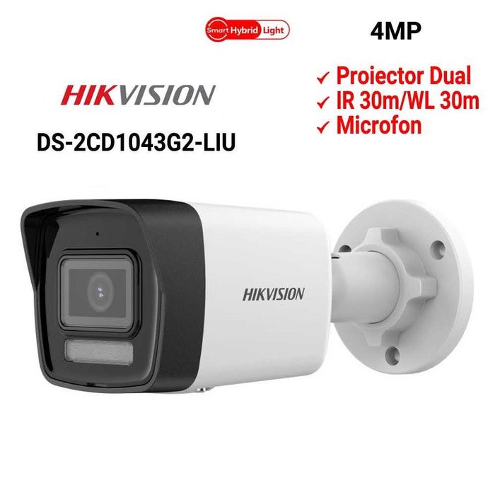 Camera IP Hikvision DS-2CD1043G2-LIU 4MP 2.8mm Smart Hybrid microfon PoE noua Sigilata
