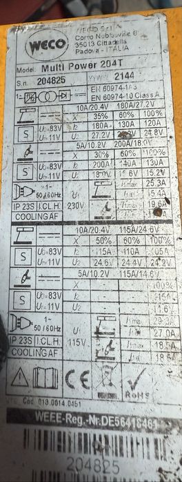 Aparat de sudura Tig DC / MMA Weco Multi Power 204T / 220v / 200 amp