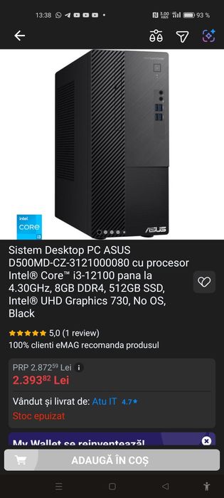 Asus D500 Md CZ I3 12100