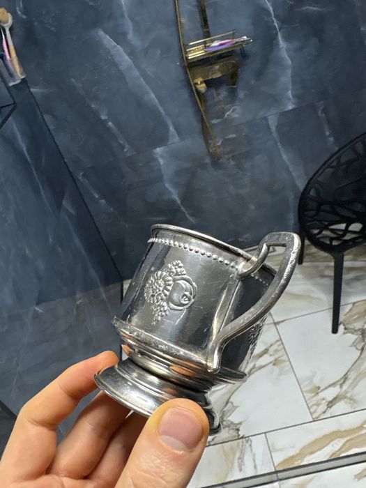 Vand cana vintage antica retro suflata argint .