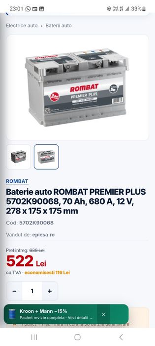 Vand baterie / acumulator auto 70 AH in stare buna de functionare la SUPER PRET!
