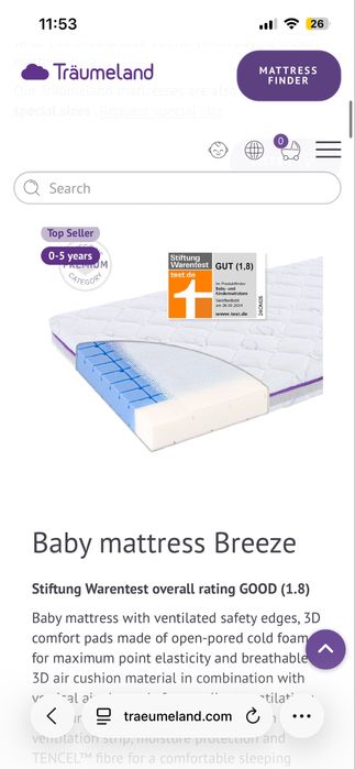 Saltea bebe 120x60 cm traumeland breeze