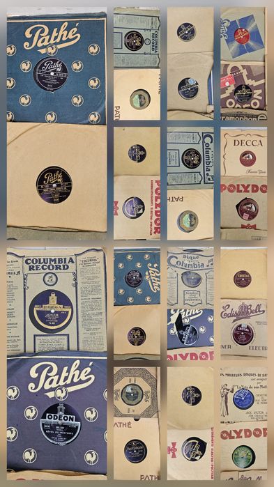 Colecție de peste 60 discuri patefon 78 rpm muzica interbelică, jazz, chanson