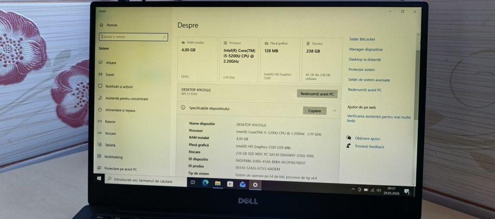 Laptop Dell XPS 13"IPS FHD_i5-5200U 2.20Ghz_4GB DDR3_SSD 256GB_Platinum Silver_4/6 ore Bateria // Full METAL - ideal pt SERVICE AUTO-TESTER